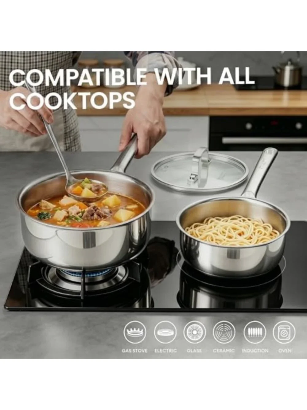 2.0 QT Tri-Ply Clad Stainless Steel Sauce Pan with Lid - Durable Cookware